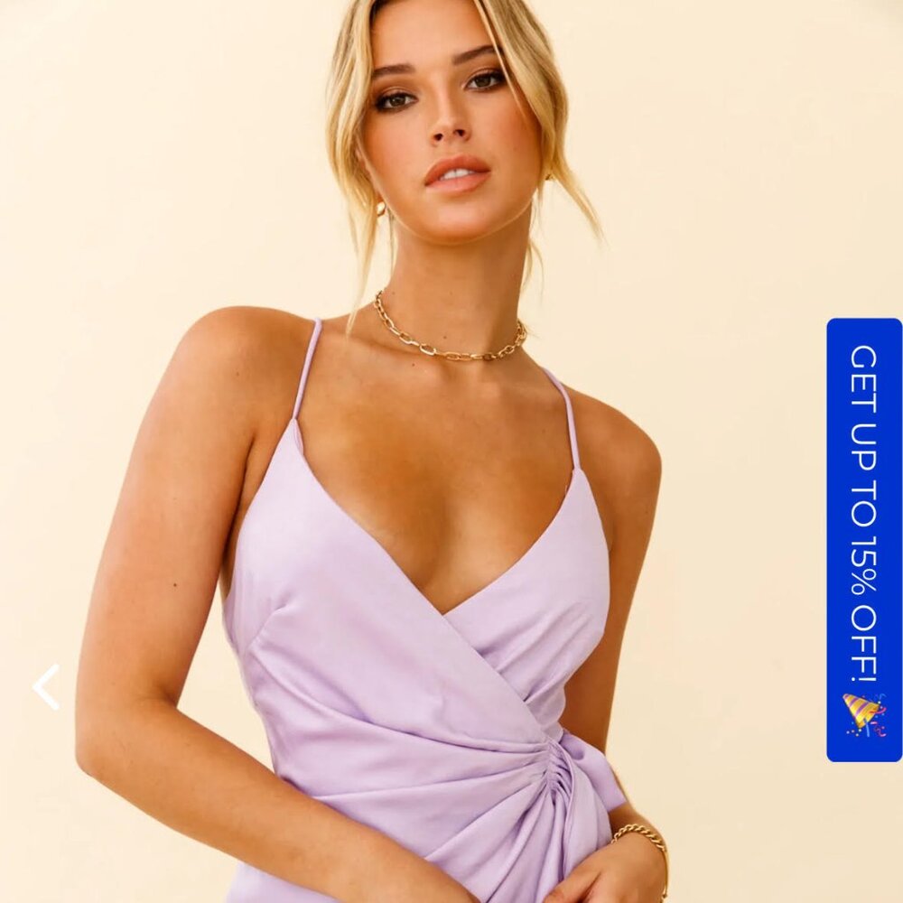 Selfie Leslie Medellin Gathered Detail Side-Tie Wrap Dress Lilac - Picture 1 of 6